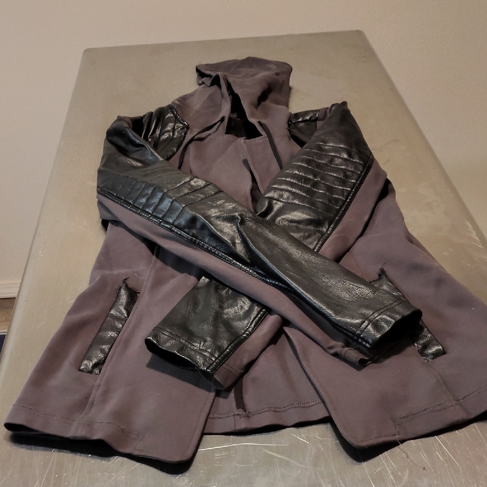 Blanc Noir Black and Gray Leather Jacket